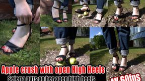 4K 60 fps | Apple crush with open high heels Selena puts on her open high heels and crushes a few apples in the dirt