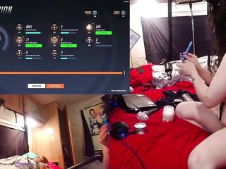 Bone Gagged trans Catgirl in Chastity tries to play overwatch whilst viewers vibe her plug succubus egirl gamer streamer livestream camgirl three/4