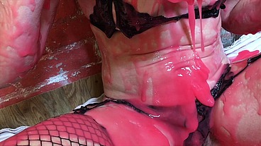 Kinky Dark, Dirty Disused Building. Gunged in black Stockings and Suspenders WAM