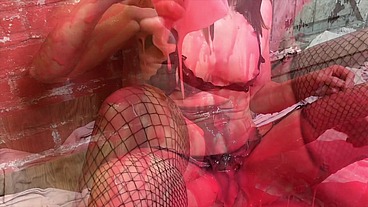 Kinky Dark, Dirty Disused Building. Gunged in black Stockings and Suspenders WAM
