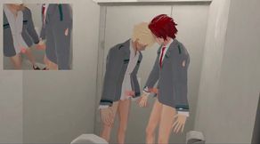 Kirisima and Bakugo raw anal plug in VRChat men's bathroom blowjob