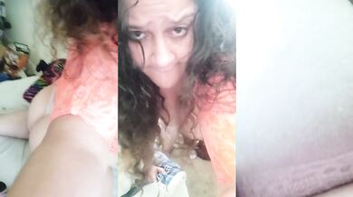 Slutty milf plays in front of window ????