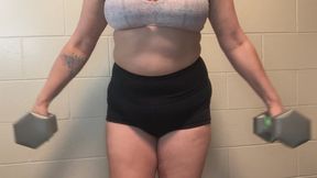 Curvy Redhead MILF Workout With Dumbbells