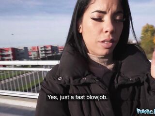 Public Agent Brunette hair with a glamorous bubble ass banging a large overweight schlong