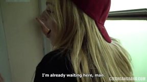 Amateur Czech blonde MILF gangbanged on bus by football team
