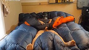 Humping Big Orange Parka On Puffy Bed Of Down 17 Min