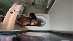 Topping big guy in the bathroom