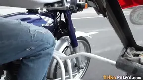 Hot Asian babe rides her scooter and gets her wet pussy explored