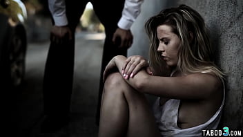 Dirty dude fucking a hot blonde homeless teen Aubrey Sinclair roughly