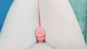 2 Times Cumshot in a Minute Hands-free Cumming with Smooth Legs Hot Thick Thighs Masturbating Little Cute Cock Swallowing