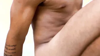 Blonde twink gives a blowjob to a big black cock