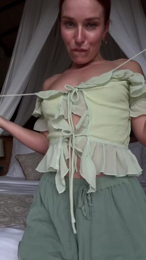 Blushing while revealing my tiny breasts