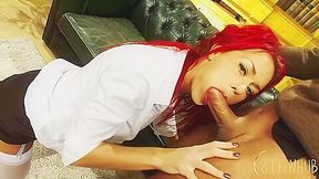 Busty Redhead Slurps, Rides, And Gets Splashed