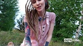 Skinny Girl Does Blowjob and Makes Him Cum with Her Feet