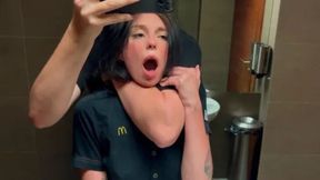 McDonald's MILF Gets Anal in Public Toilet Blowjob