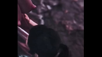 BUSTY BRUNETTE ON HER KNEES SUCKING DEMON DICK