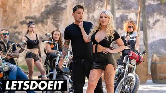 Busty blonde Emily Walters deepthroats Papi Rodriguez before riding his big cock.