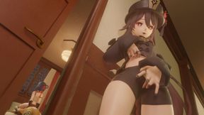 Hu Tao & Xiangling - Lesbian Punishment for Peeking in her Room