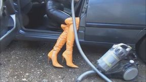 Car vacuuming with designer overknee boots  - full clip - (1280x720*mp4)