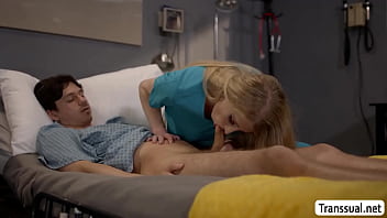Aroused Trans Woman nurse suck the dick of patient