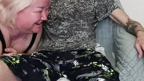 Stepmom sucks cock after work and gets a portion of cum in her mouth