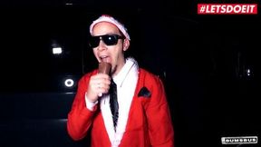 LETSDOEIT Sexy German Exhibitionist Lullu Gun Has Some Christmas Fun In The Van With Amateur Guy