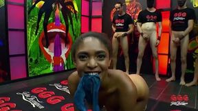 Ebony babe in gangbang bukkake loves to swallow JT GGG