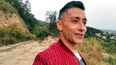 Petite blonde and brunette join the middle-aged hiker for wild sex in the forest