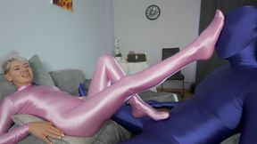 Ruslana In Pink Shiny Catsuit Rubs Dick