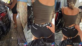 esposa com shortinho curto lavando carro, o safado arredou o shortinho e comeu ela ai msm