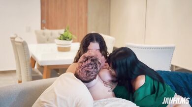 Her hungry mouth worships your thick tits and dripping pussy after the bet