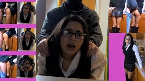 Trophy wife eRica gets fucked over the counter in her leather skirt!