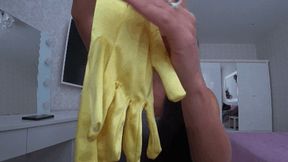 You can cum on my silk yellow gloves b