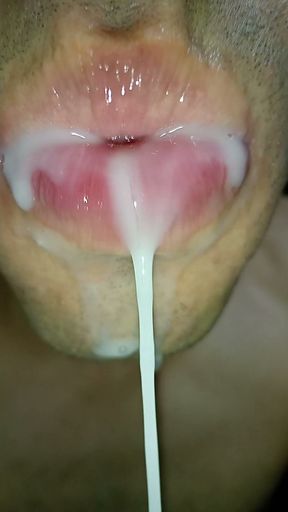 mouth milk, long tongue, sloopy, hard, kiss, tongue, playing with your cum, submissive, throat,   Clip 3