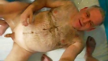 Horny elderly guy likes to pee on his wife befre fucking her, because it's exciting to him