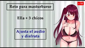 Sexy Chica Challenges 3 Guys to JOI Masturbation inSpanish VOICE Bukkake Gangbang Trio Fun
