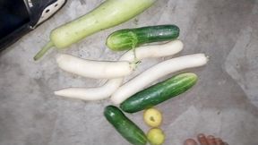 Big gourd. Fucking my ass with cucumber and lemon. Gay vaginal sex