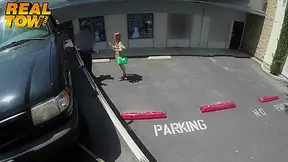 Redhead Darling giving a great blowjob so she doesnt get towed