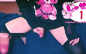 Crossdresser Climax with a double piece hearts Look at me cumshot