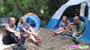 2 Naughty Slim Hotties Indulge In Hot 4-some With Their Swapped Stepdads During Their Joint Camping