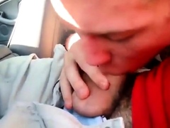 Blowing a friend in the car and he cums in my mouth