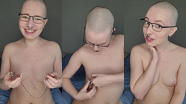 Trying out these terrifyingly spikey nipple clamps on my already over-tender nipples!