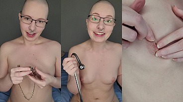 Trying out these terrifyingly spikey nipple clamps on my already over-tender nipples!