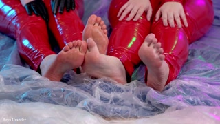Lesbian Foot Fetish With Honey, Positive FemDom and Kind Funny 4k Beautiful Art video, tasty feet
