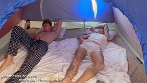Forest Tent: Quietly Sucked a Friend's Cock - Woke up and Fucked Hard in Return