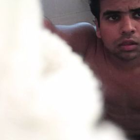 Nude peeing in bathroom with water