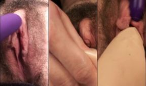 FTM Hairy Tight Pussy Gushed by Purple Vibrator Destroyed