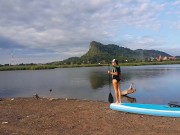 PEE on SUP Board at Mountain Lake