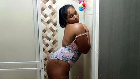 Beautiful brunette taking a bath