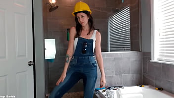 Construction Girl Sage Eldritch Wetting Denim Overalls &amp_ Panties